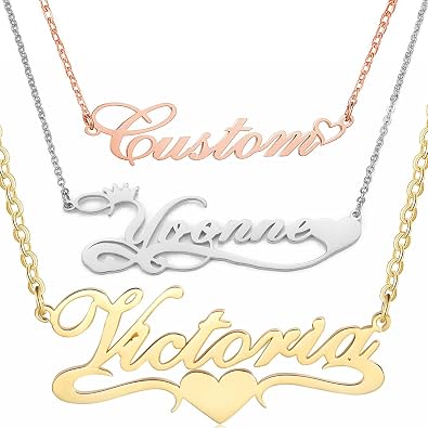 Custom Name Necklace Personalized - 18K Gold Plated Customized Name Plate Necklaces Gifts for Women Girls
