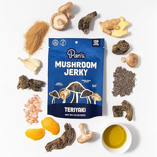 Miniatura 10 de Pan's - Charqui de hongos, sabor tailandés zesty  2.2 onzas, 3 unidades  Bocadillo de hongos shiitake, vegano, a base de plantas, sin gluten