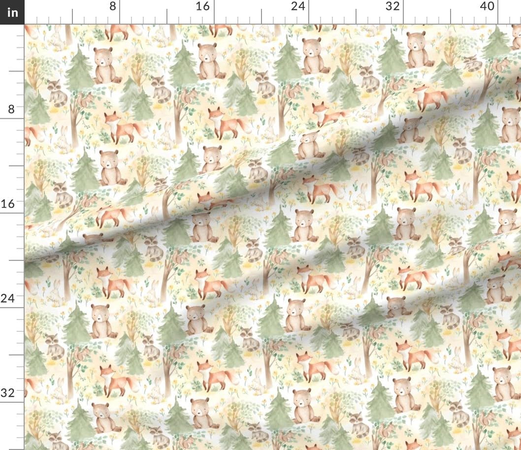 Spoonflower Fabric - Woodland Animals Forest Baby Pine Tree Adenture Brown Bear Fox Racoon Printed on Petal Cotton Fabric Fat Quarter - Sewing Quilting Apparel Crafts Decor
