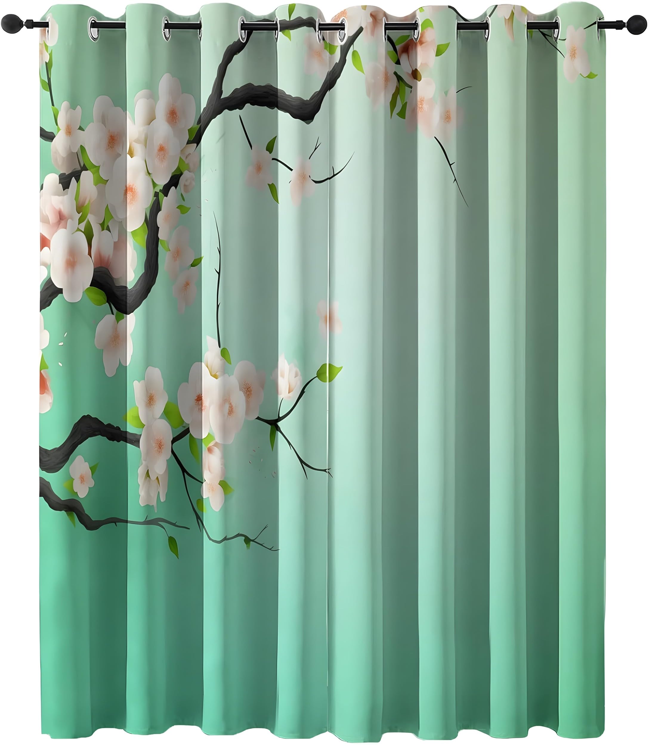 Rideaux Occultants Fleurs de Pêcher Turquoise pour une Ambiance Zen dans la Chambre