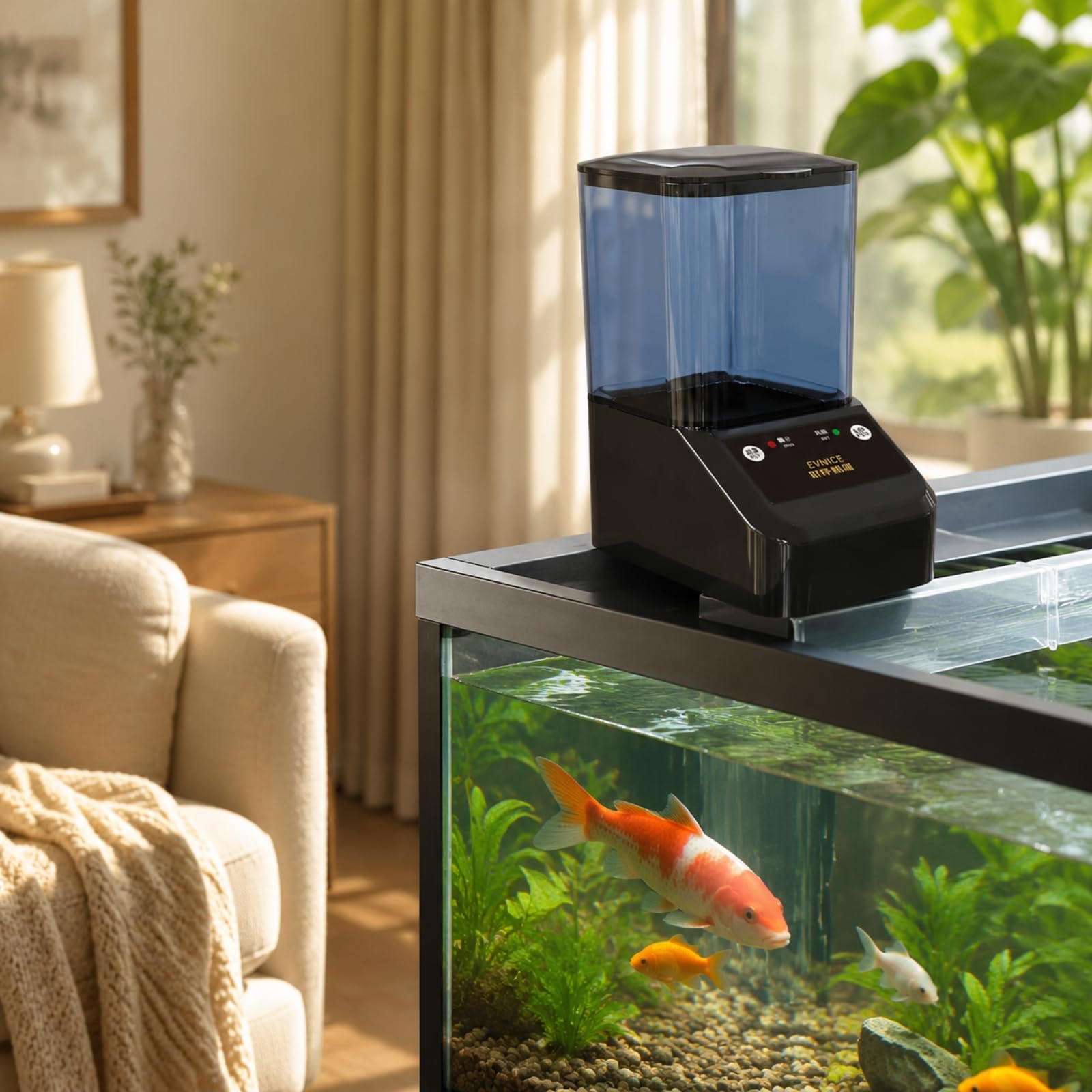 Alimentador Automático Peces Programable Alimentador Peces con Doble Alimentación Dispensador para Peceras, Negro, WiFi Doble Potencia 1000ml