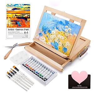 USHOP Kit de Pintura,Set de pintura con 24 piezas,Caballetes para Mesa,con 12 Colores Tubos de Pintura Acrilica,5 Pinceles,2 Espátula,Paleta y Lienzo,para Pintar para Profis y A ficionados