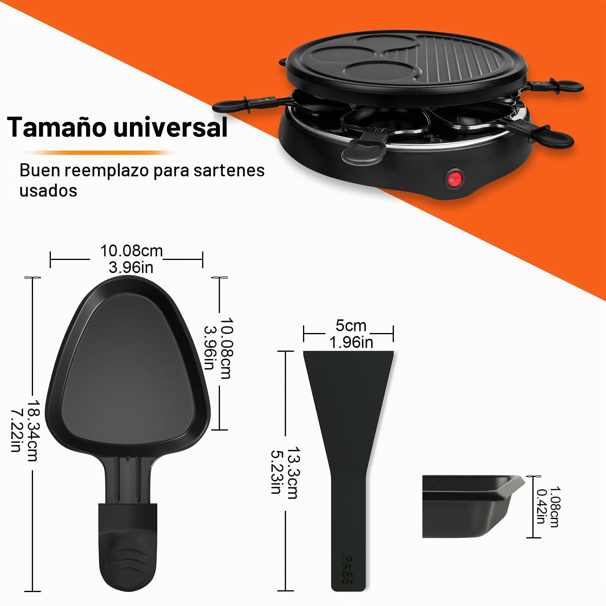 Yoassi 8 Piezas Mini Sartenes de Raclette, Sartenes con Revestimiento Antiadherente Triangular para Raclette - Accesorios de Raclette Grill Con 4 Paletas de Nylon y Mangos Aislantes de Negro
