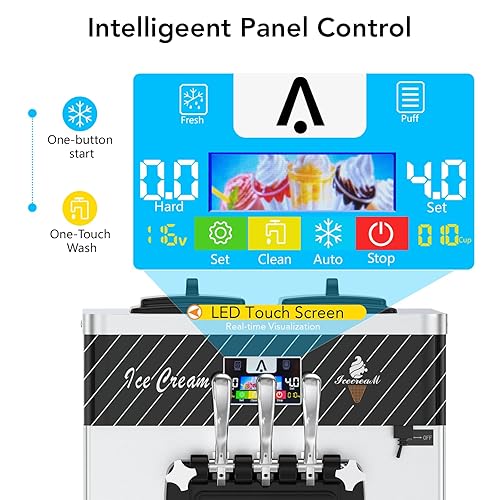 Miniatura 4 de Máquina de helado comercial, rendimiento de 5.8-8 galonesH, 3 sabores para encimera, máquina de yogur de helado suave con 2 tolvas de 7 L y 2