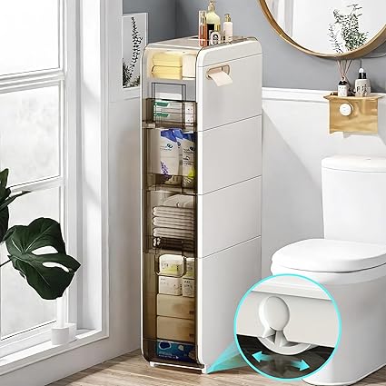 Amazon.com: 4 Tier Narrow Slim Bathroom Storage Cabinet, Skinny Bathroom Storage with Drawers ...