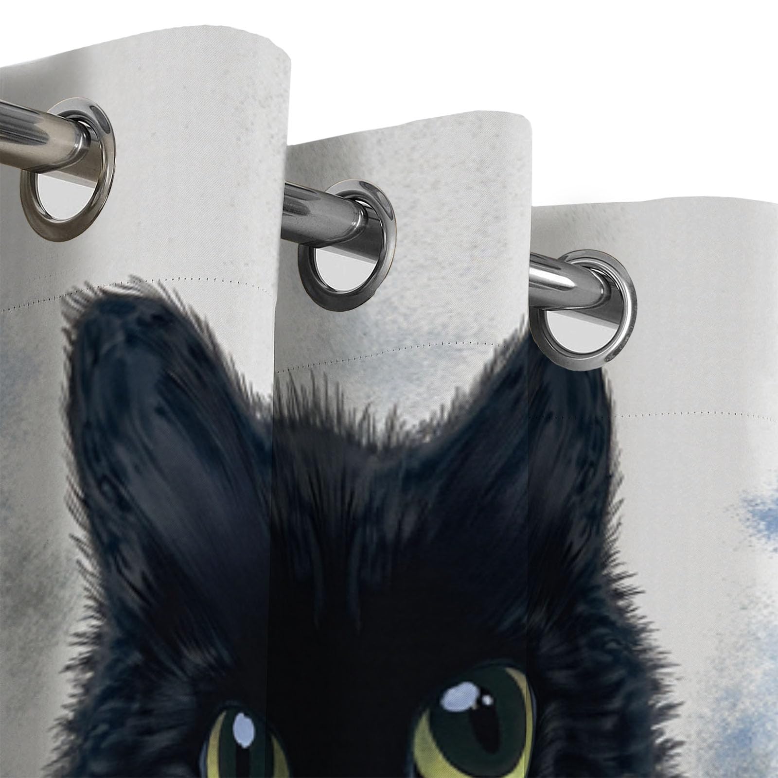 90% Blickdichte Vorhänge Aquarellblumen Katze, Thermo Verdunklungsvorhänge Mit Ösen, Blaugrau Rustikales Tier Fenster Gardinen Wohnzimmer Schlafzimmer Deko, 2Er Set H160Xb140Cm