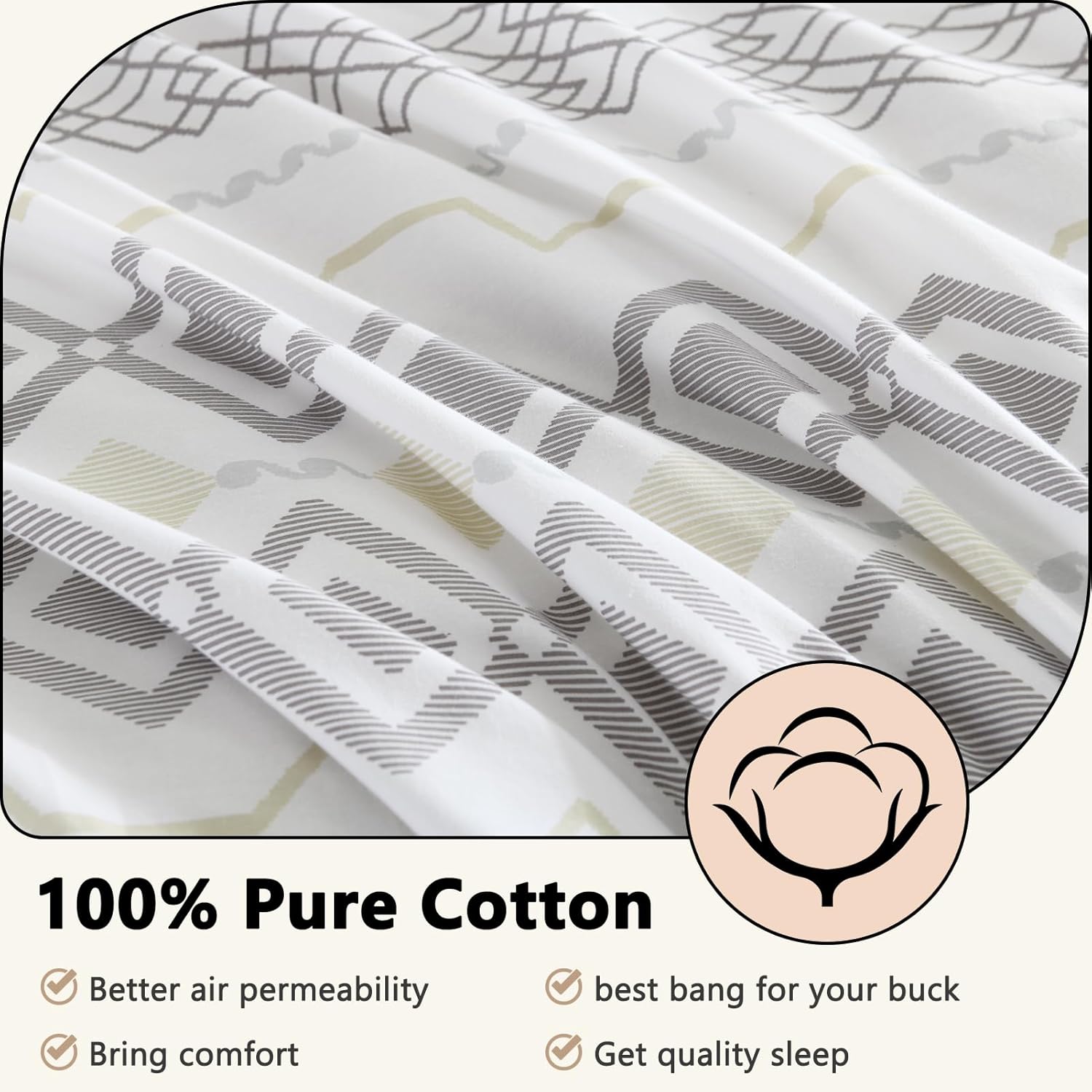 DUOMING Boho Duvet Cover King - 100% Cotton Duvet Cover King Set, Cozy and Breathable King Size Duvet Cover with Zipper Closure & 8 Ties, 3 Piece Bohemian Duvet Cover Set for All-Season