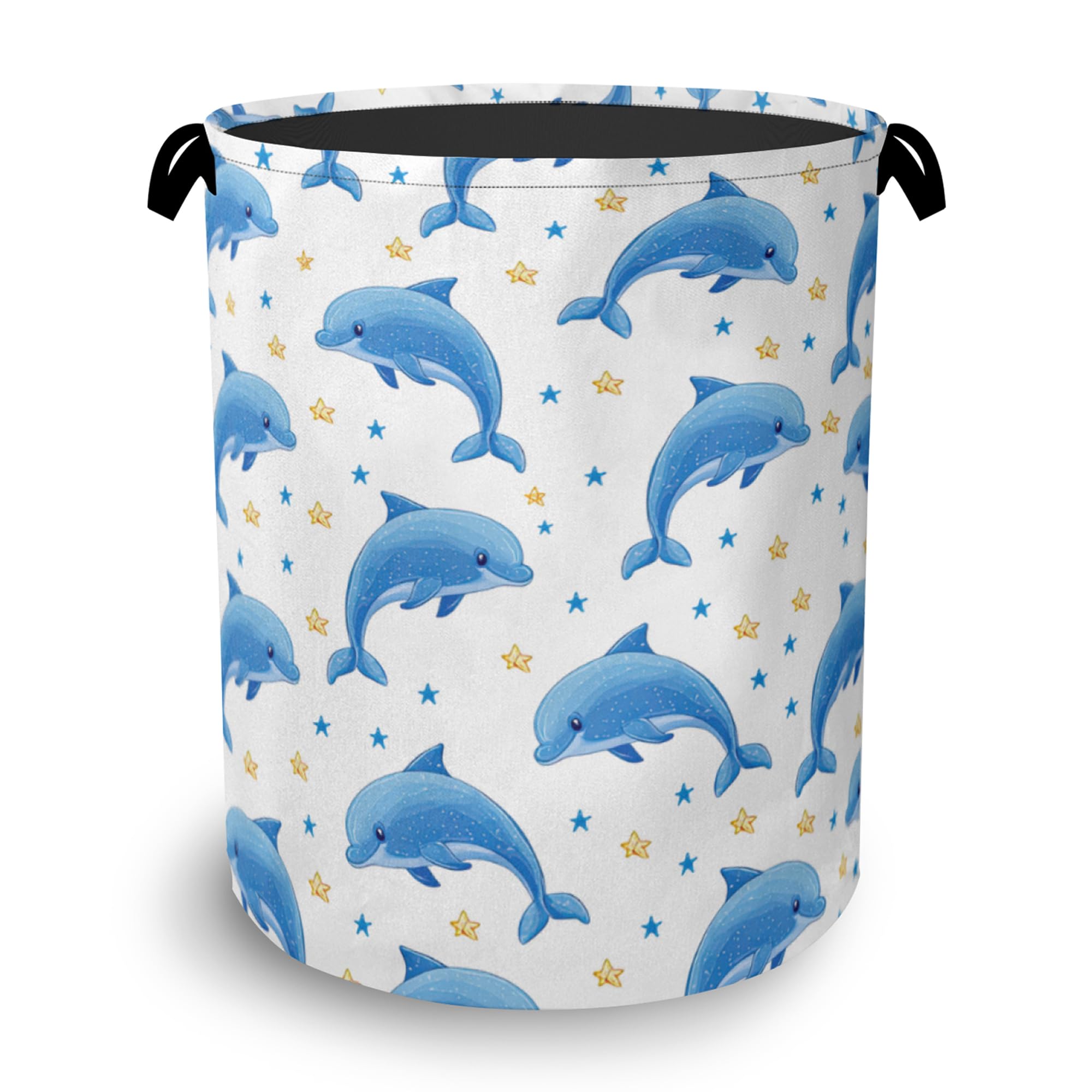 Cute Dolphins Laundry Basket,Stars Foldable Oxford Cloth Tote Bag Laundry Hamper Clothes Storage Bucket Organizer for Bedroom Laundry Storage Dormitories 16" x 20.8"