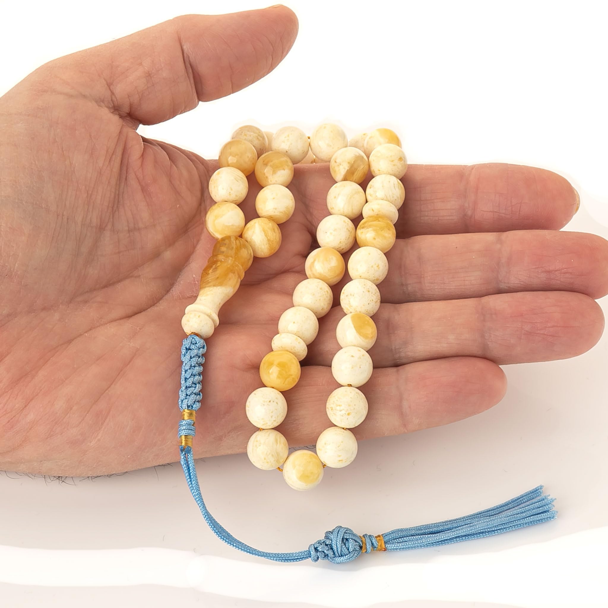 Tasbih 33 koraliki | Naturalny bursztyn bałtycki | Mleczny bursztyn | Ręcznie wykonany różaniec muzułmański | Misbaha