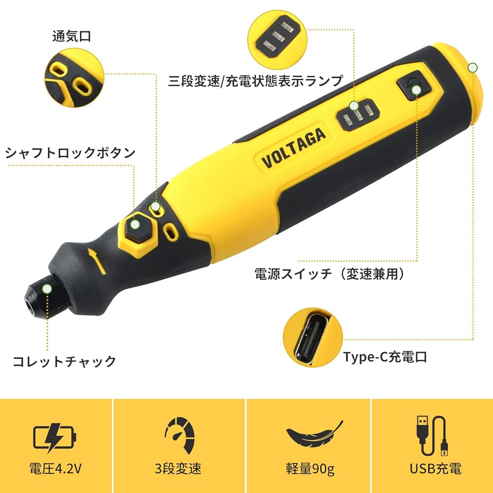 ミニルーター 充電式 4V リューター 3段変速 セット15000RPM高速回転 Amazon | GoGonova ミニルーター USB充電式リューター 3段変速