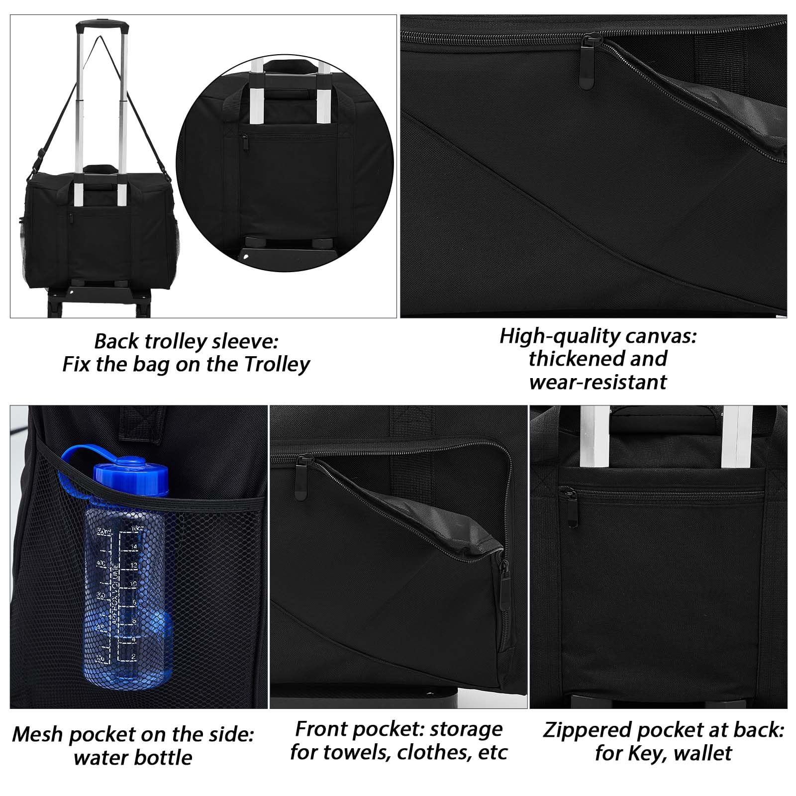 Wettarn Rolling Bowling Ball Bag Detachable 2 Ball 5 Roller Bowling Bag with Wheel Convertible Double Bowling Tote Ball Bag 2 Holder 6 Sanding Pad 1 Cleaning Pad, Gift for Christmas Men Women(Black)