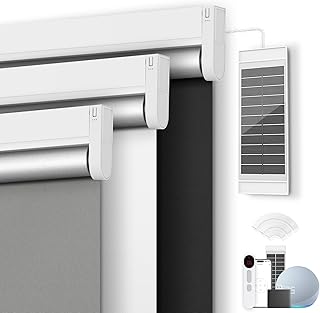 Motorized Blackout Smart Roller Blinds with Remote Control & Solar Panel...