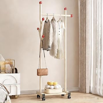 Metal Clothes Rack with Wheels Heavy-Duty Garment Racks with Storage Shelf and Hooks,Clothing rack,Rolling Coat rack for Bedroom, Hallway or Wardrobe Black, WhiteWhite,40cm15.7in
