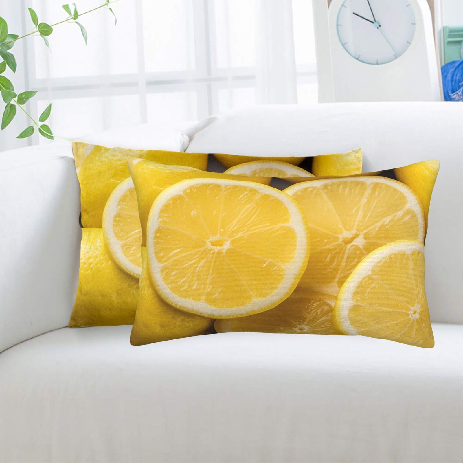 Yellow Lemon Standard Pillowcases Sets of 2, Ultra Soft Microfiber Plush Pillow Cases 20"X30" Comfort Decorative Throw Pillow Cover with Hidden Zipper for Bedroom, Sofa, Couch