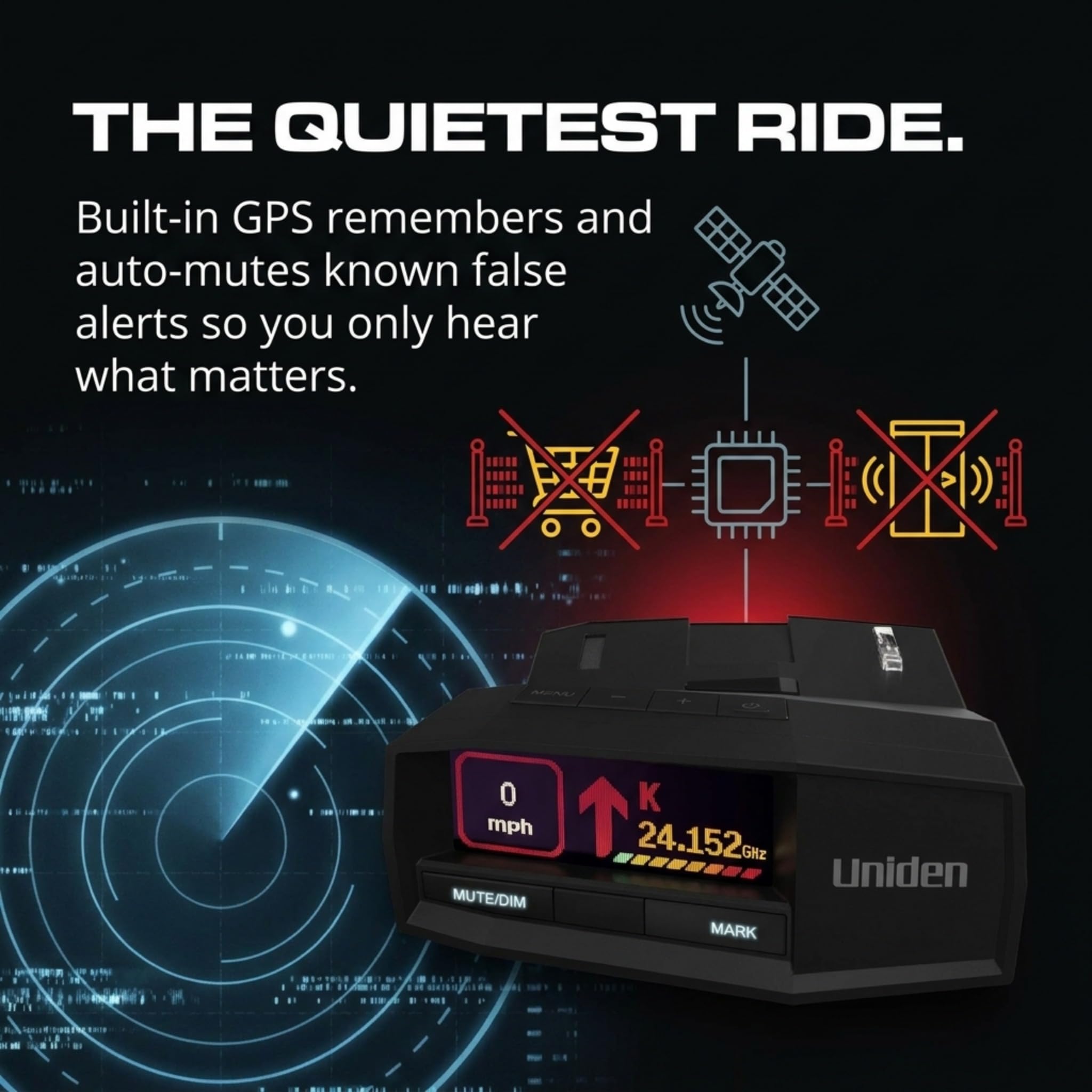 Uniden R8W (nuovo modello) Rilevatore laser/radar a lungo raggio, consapevolezza a 360°, frecce direzionali, Wi-Fi, Bluetooth, GPS, avvisi vocali in tempo reale, avvisi luce rossa e autovelox, app R