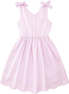 3-10T Girls Dresses Sleeveless Summer Dress Bowknot Strap V Neck Sundress - Buy now