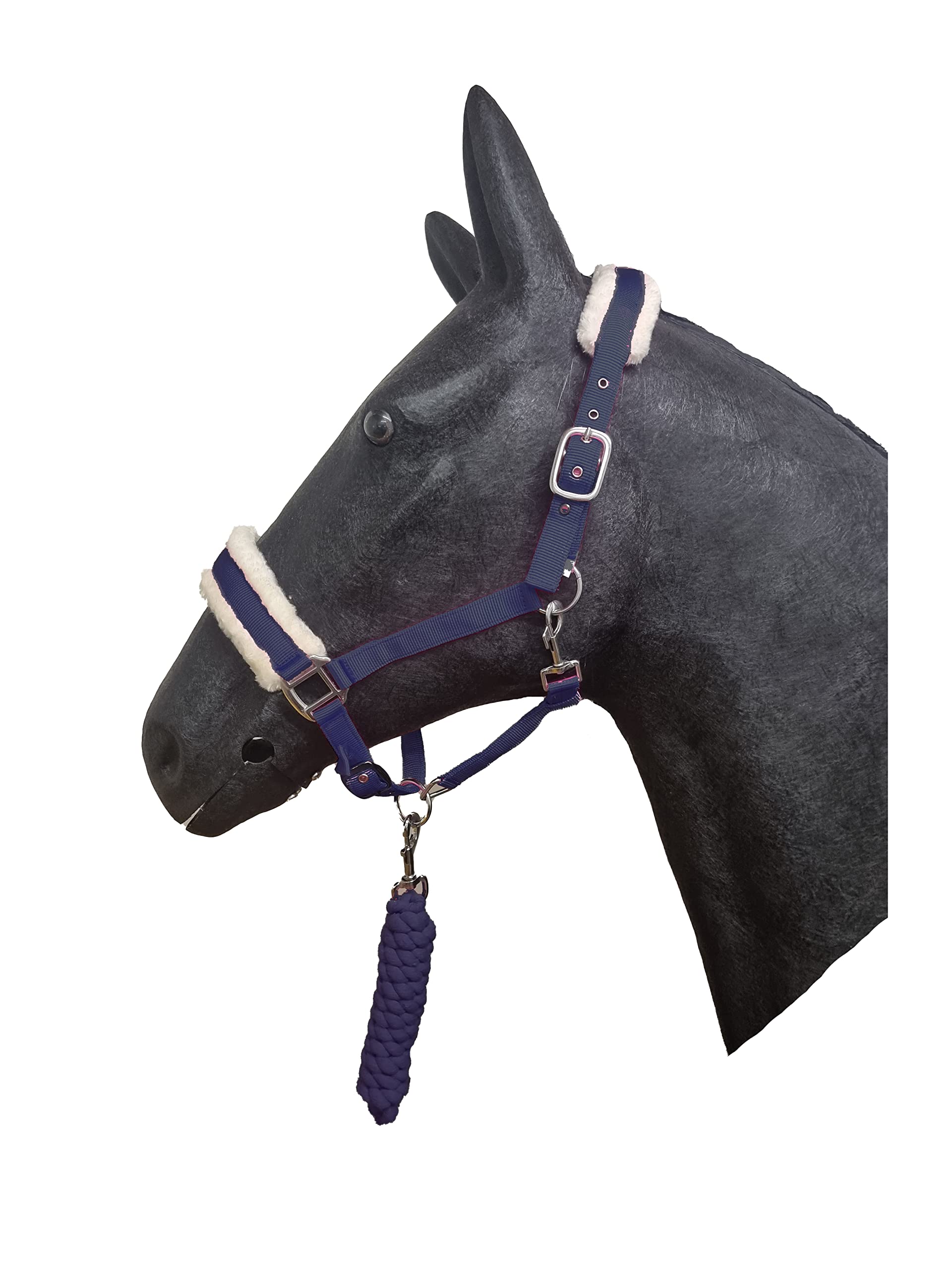 Horse Padded Headcollar with Leadrope - Lightweight Halter Adjustable Fur Lined Comfortable Stable Yard Tack Equipment Pony Cob Full Shetland