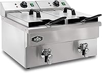 Vista 1 de KWS DY-22 Freidora eléctrica comercial de 3500 W de acero inoxidable 22.7L con sistema de válvula de drenaje de grifo para usuarios comerciales