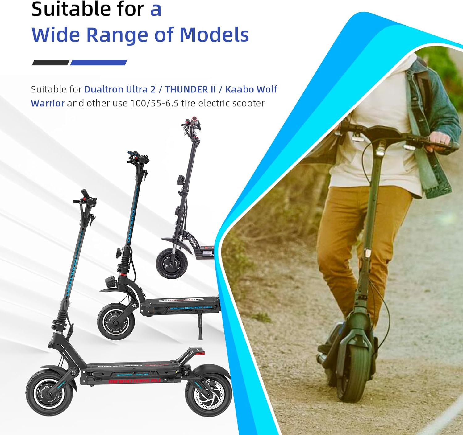 Ulip 100/55-6.5 Vacuum Tire for Dualtron Ultra 2 THUNDER II Kaabo Wolf Warrior Electric Scooter Tubeless Wider and Thicker Tires Non-Slip Spare Wheels for Scooter 2 PCS