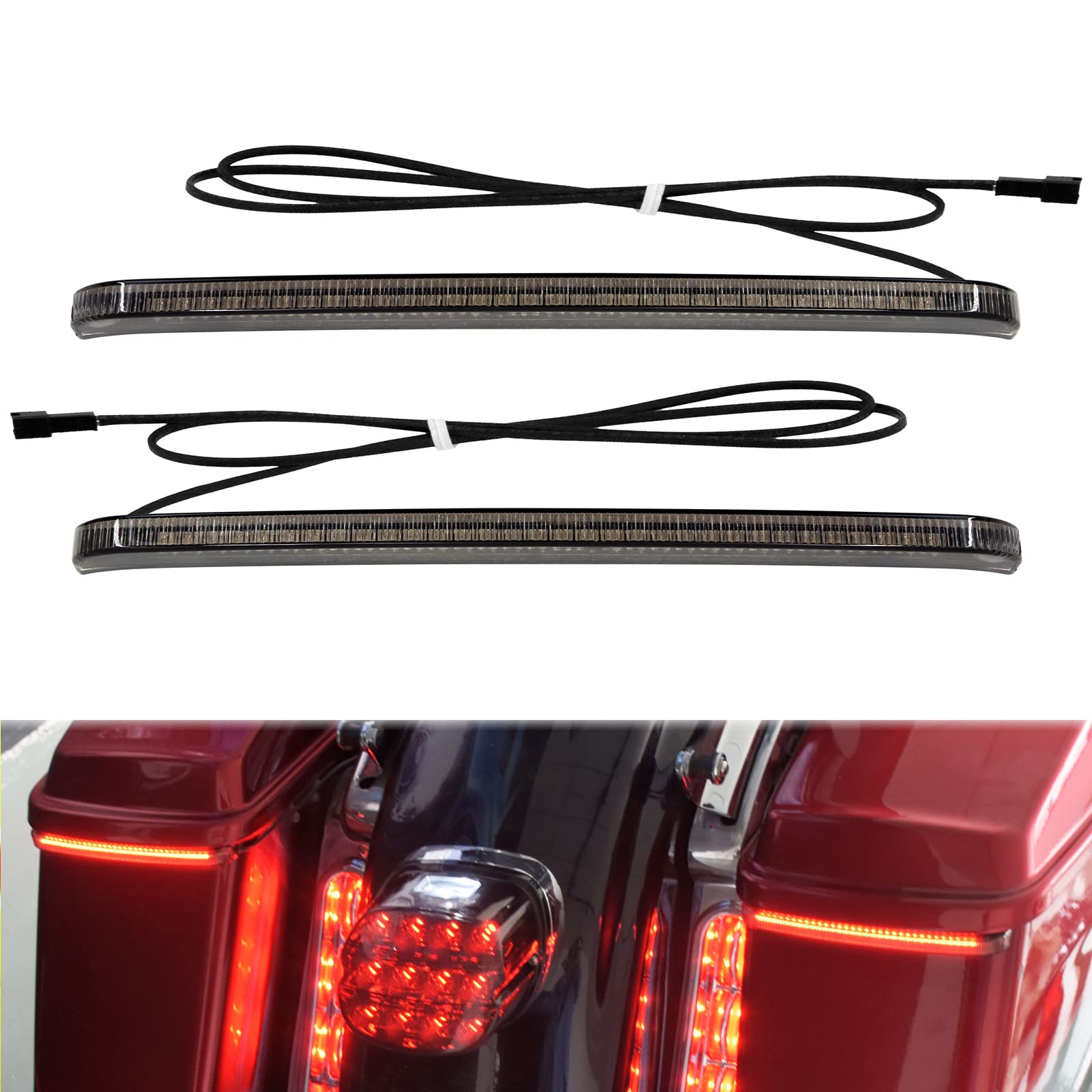 HCmotorku Motorcycle LED Saddlebag Tail Light Running Brake Sequential Turn Signal Lamp Fit for Harley Touring Street Gilde Road King Road Gilde Electra Glide Ultra Limited 2014-2023 Smoked Lens