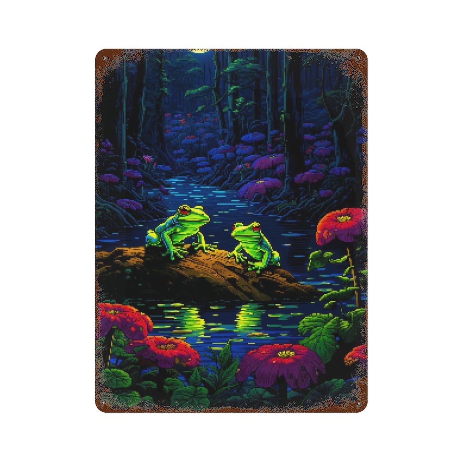 Magical Frogs Pixel Art Retro Metal Sign 15.7"x11.8", for Garage, Bar And Workshop Decor, Shabby Chic Decor