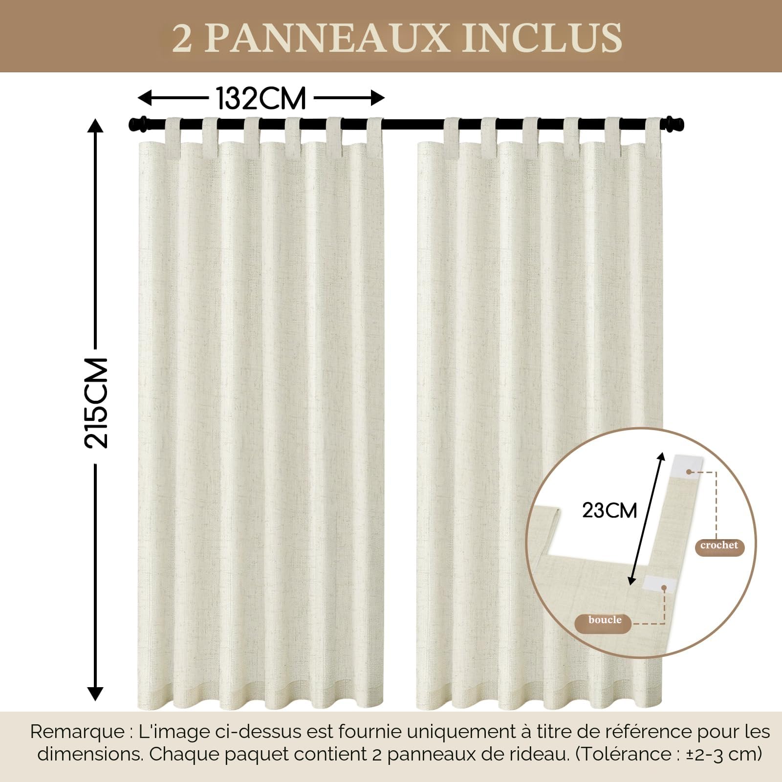 Rideau Exterieur en Lin, Lot de 2 Rideaux D'extérieur Impermeable, Rideau Pergola Extérieur avec Oeillets en Haut, Rideau Occultant Exterieur Pour Terrasse Balcon Tonnelle Porte(132 x 215cm, Beige)