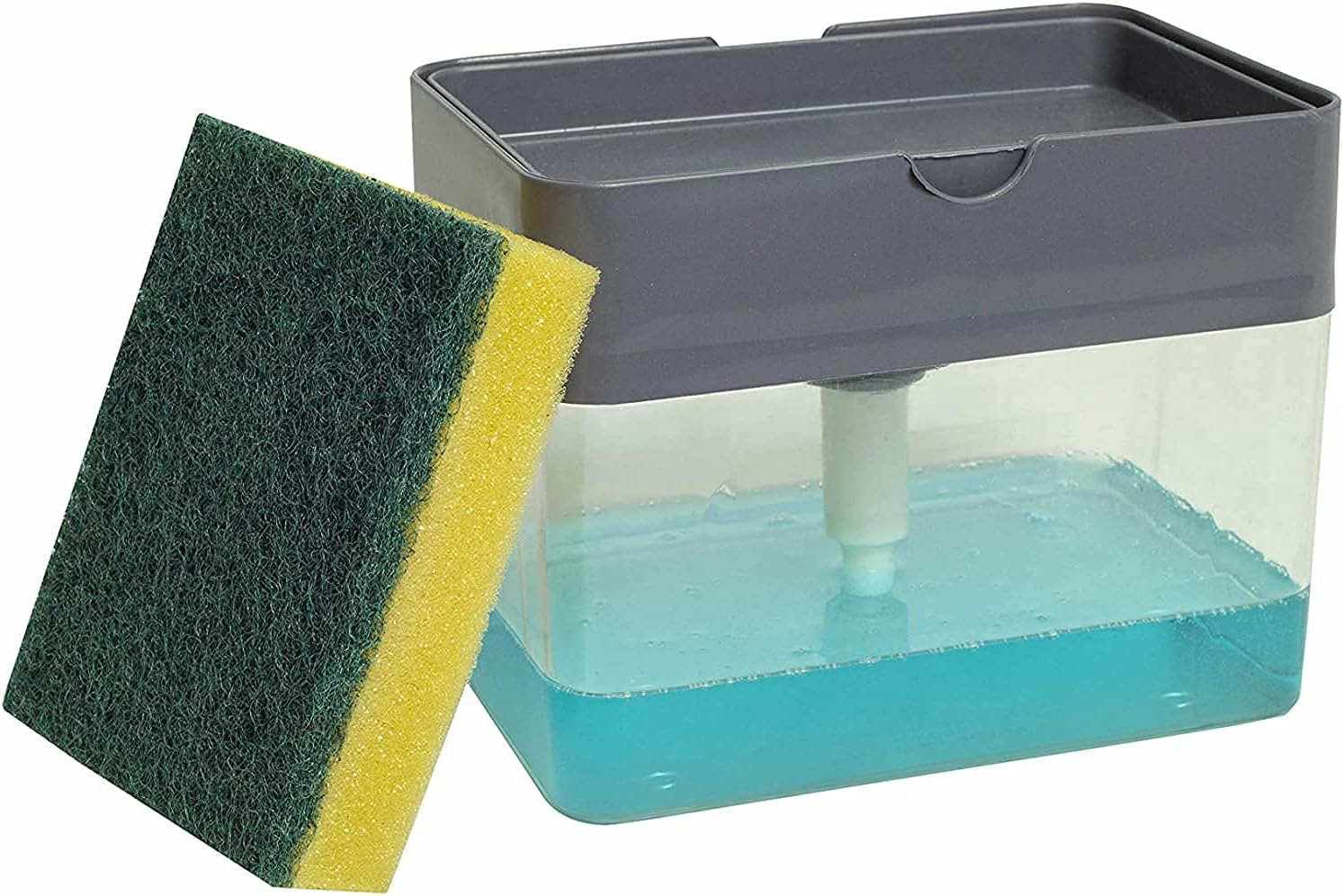 Yahoo 2 in 1 Sponge Rack Shelf Soap Detergent Dispenser Pump, Large Capacity with Sponge, 1 Hand Operation
