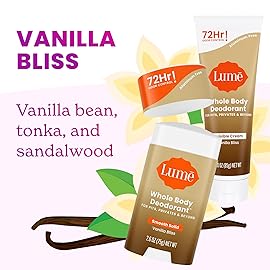 Lume Whole Body Deodorant - Invisible Cream Tube and Solid Stick - 72 Hour Odor Control - Aluminum Free, Baking Soda Free, Skin Loving - 3.0 Ounce Tube and 2.6 Ounce Solid Stick Bundle (Vanilla Bliss)
