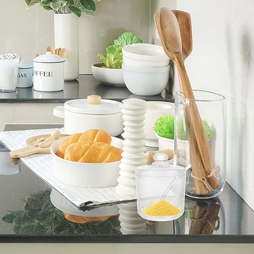 Miniatura 7 de Juego clásico de azucareros de vidrio transparente con tapa para servir, olla de sal y pimienta, contenedor dispensador de condimentos, caja de