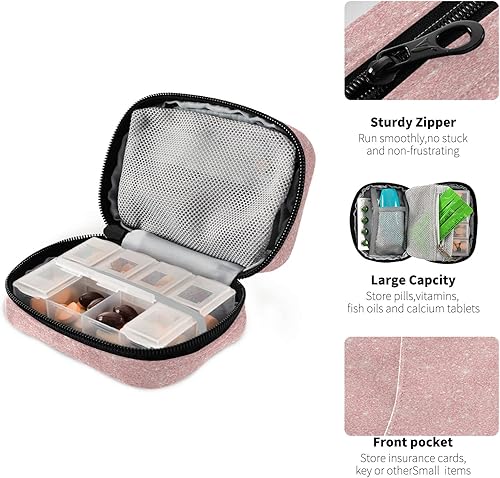 Miniatura 4 de Plaaee Pastillero organizador de pastillas con purpurina rosa, contenedor portátil de 7 días, organizador de píldoras, soporte para suplementos de