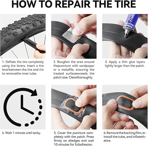 Miniatura 5 de Kit de reparación de neumáticos de bicicleta, kit de parche de tubo interior de bicicleta de 32 piezas con parches, palancas de neumáticos,