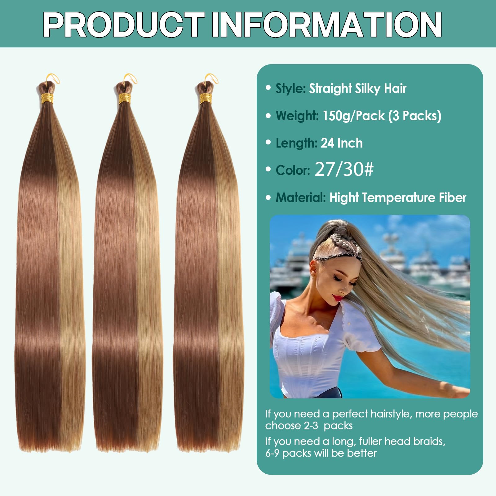 Locescsoc 24 Inch Bone Straight Braiding Hair 150g 3 Packs Straight Hair Extensions, Ariel Straight Hair Bundles - Image 2