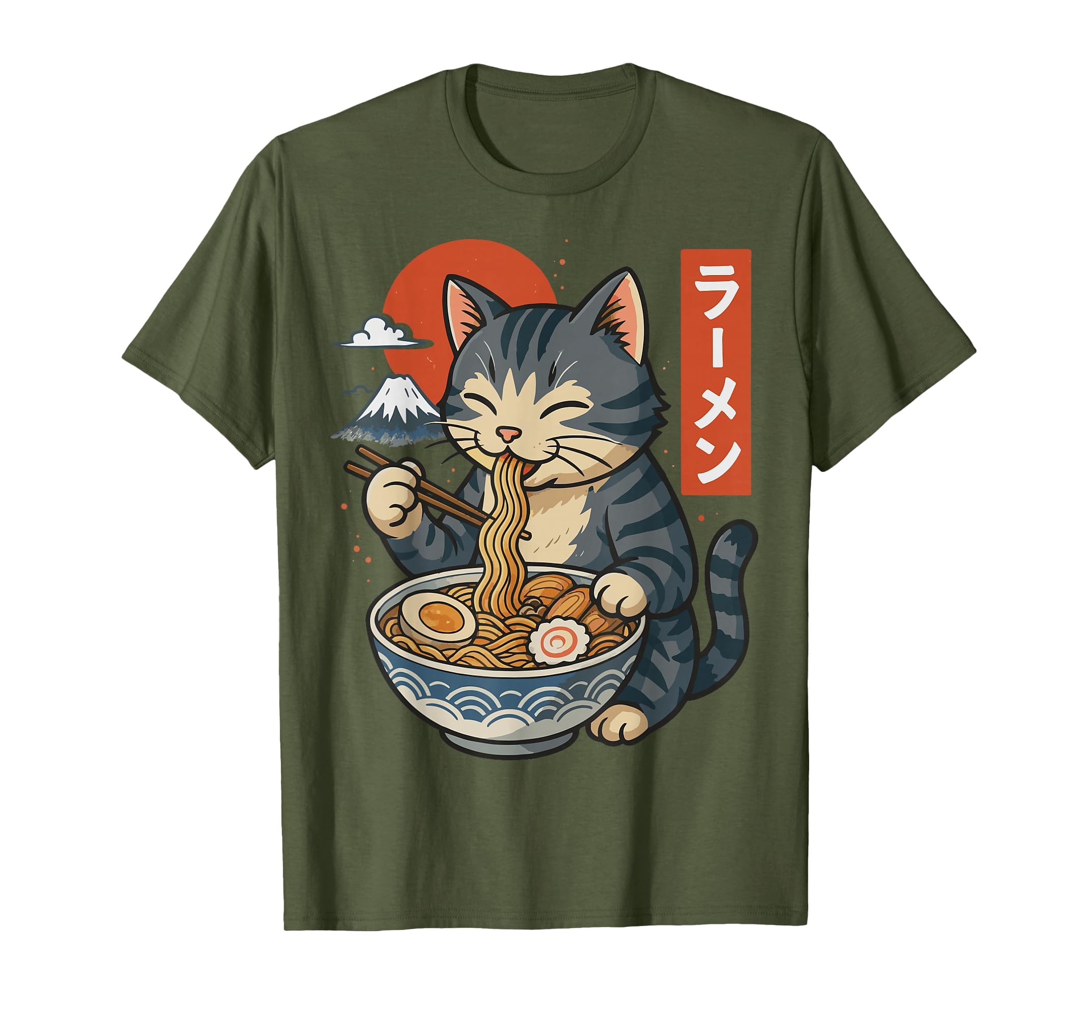 Anime Cat Eating Ramen Retro Kawaii Ramen Cat T-Shirt