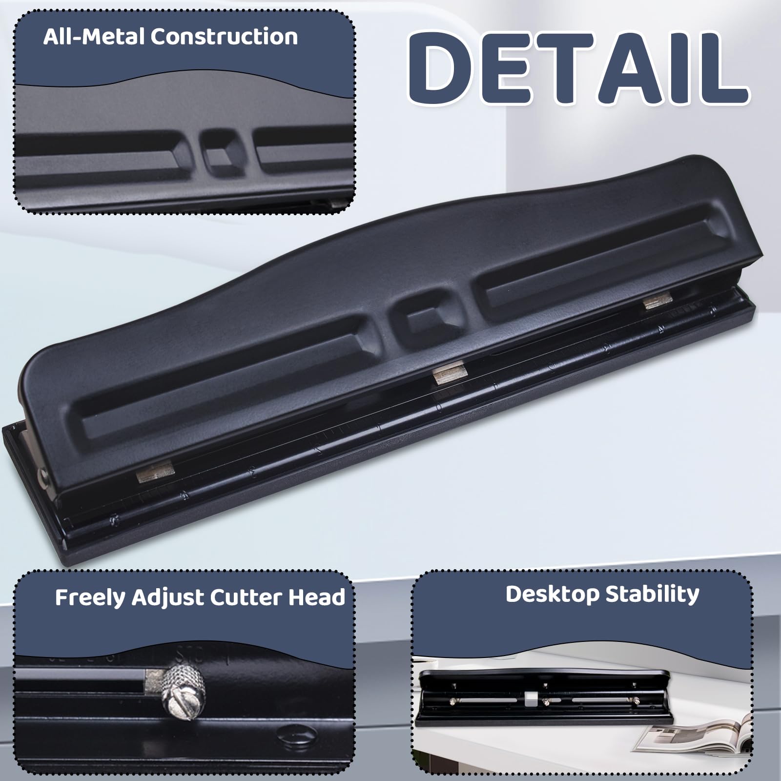 Officeate 90078 Heavy Duty Adjustable 2-3 Hole Punch With Lever Handle