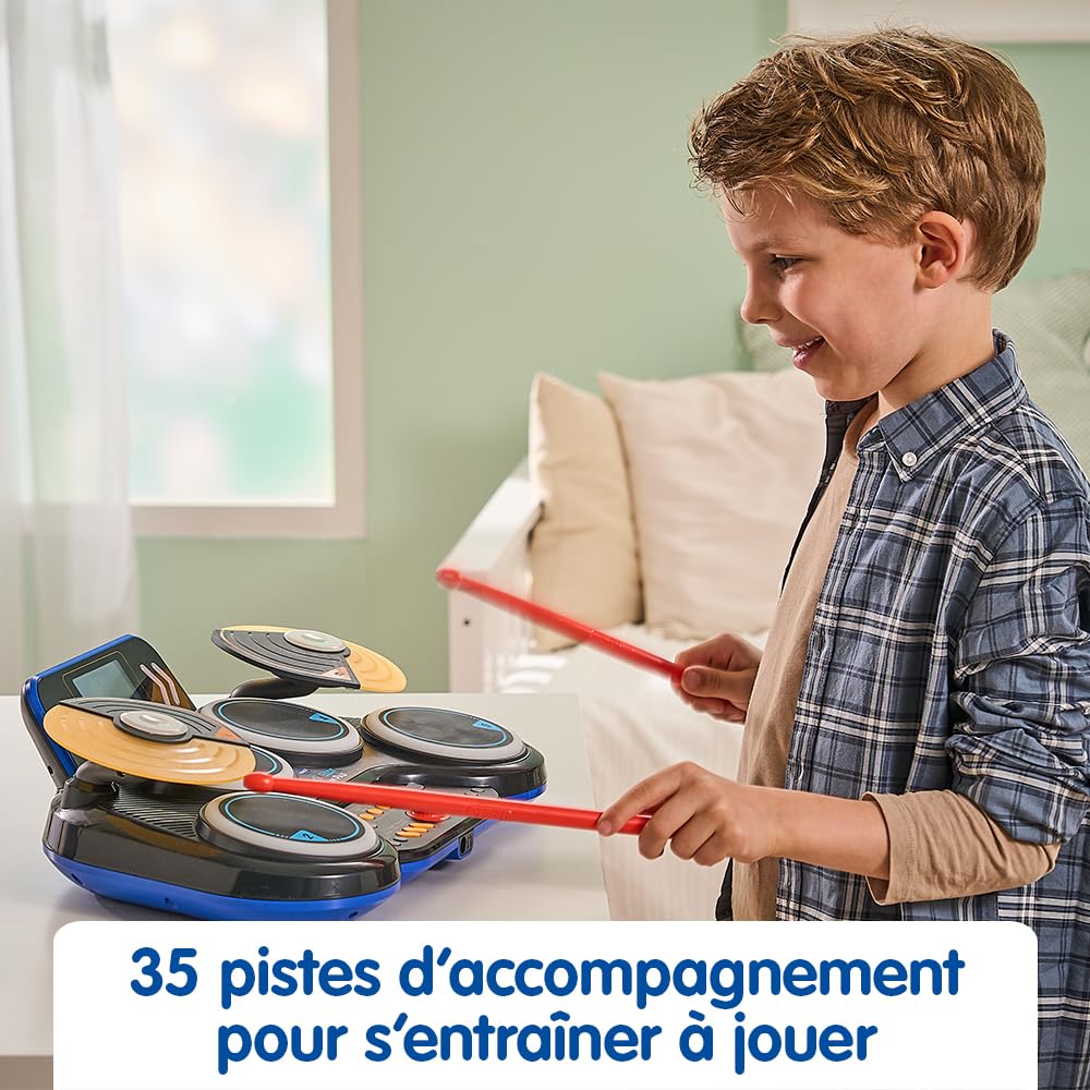 VTech - Kidi DJ Drums, Batterie Électronique Enfant avec Pads Lumineux, Cymbales, Baguettes, Bluetooth, Prise Jack pour Casque, Apprentissages et Jeux, Cadeau Enfant Dès 6 Ans - Contenu en Français - 4