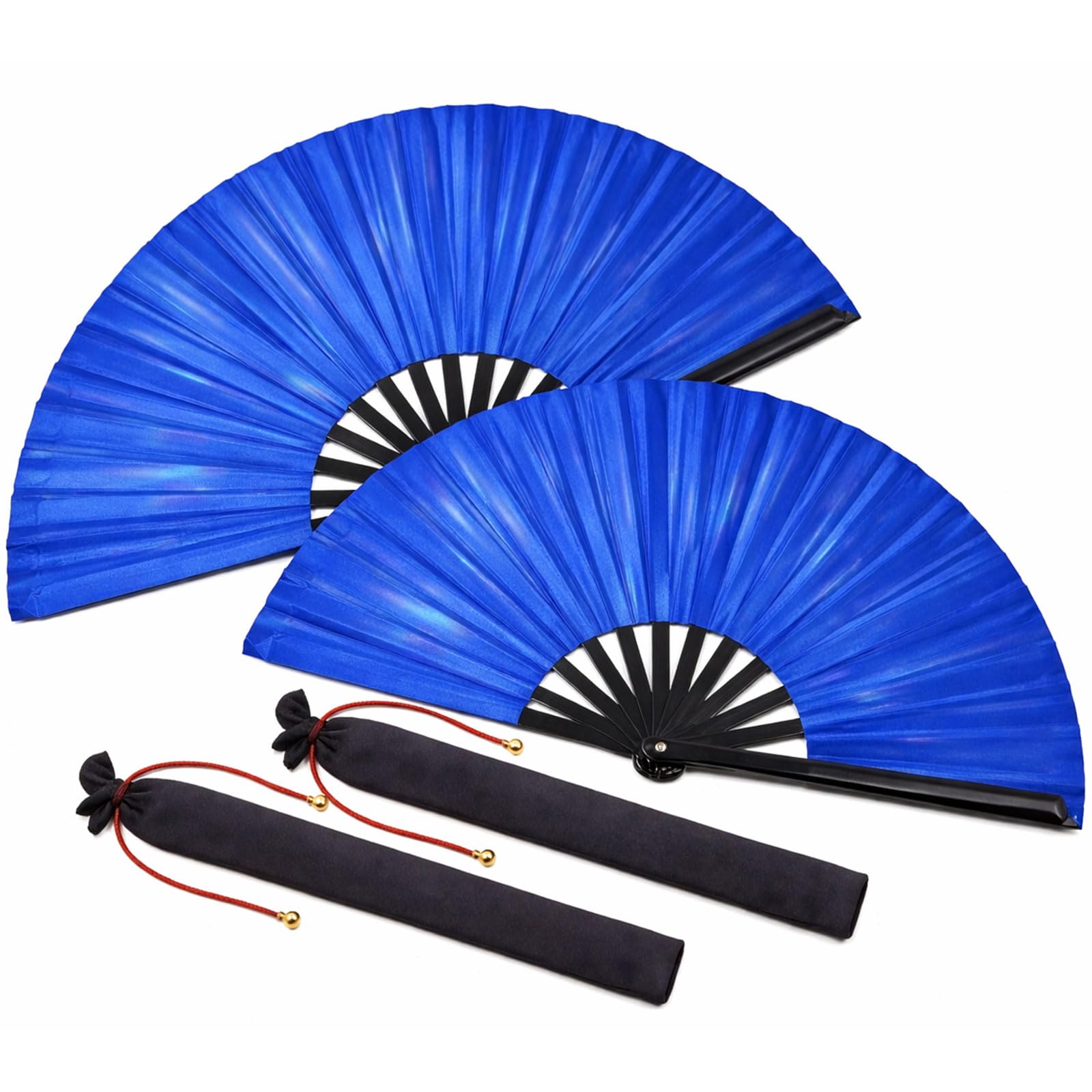 Maitys 2 Packs Large Folding Silk Hand Fans - Tai Ji & Festival Fans for Men & Women, Dance, Decorations, Gift (Blue) — image 1