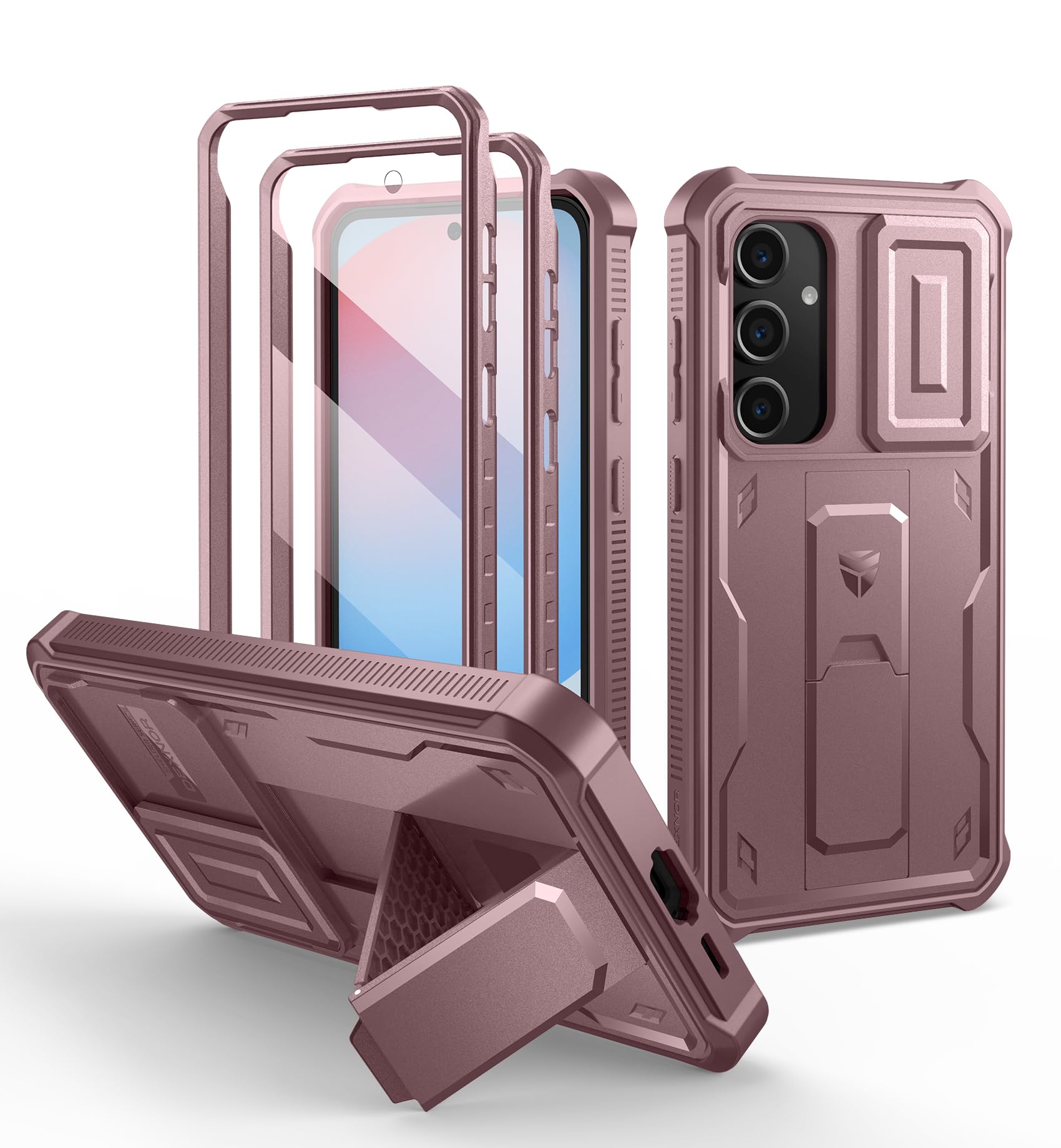 Dexnor for Samsung Galaxy S24 FE Case with Built-in Slide Camera Cover &amp; Screen Protector &amp; Kickstand,Heavy-Duty Rugged Case Full-Body Bumper Protective Cover for Galaxy S24 FE(2024),Peony Pink