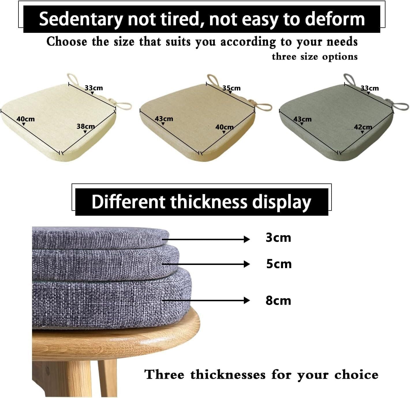 Lot de 2 coussins de chaise antidérapants en forme de U avec attaches confortables et lavables, design demi-rond, pour la maison et le jardin, 40 x 38 x 5 cm, parfaits pour l'intérieur et l'extérieur
