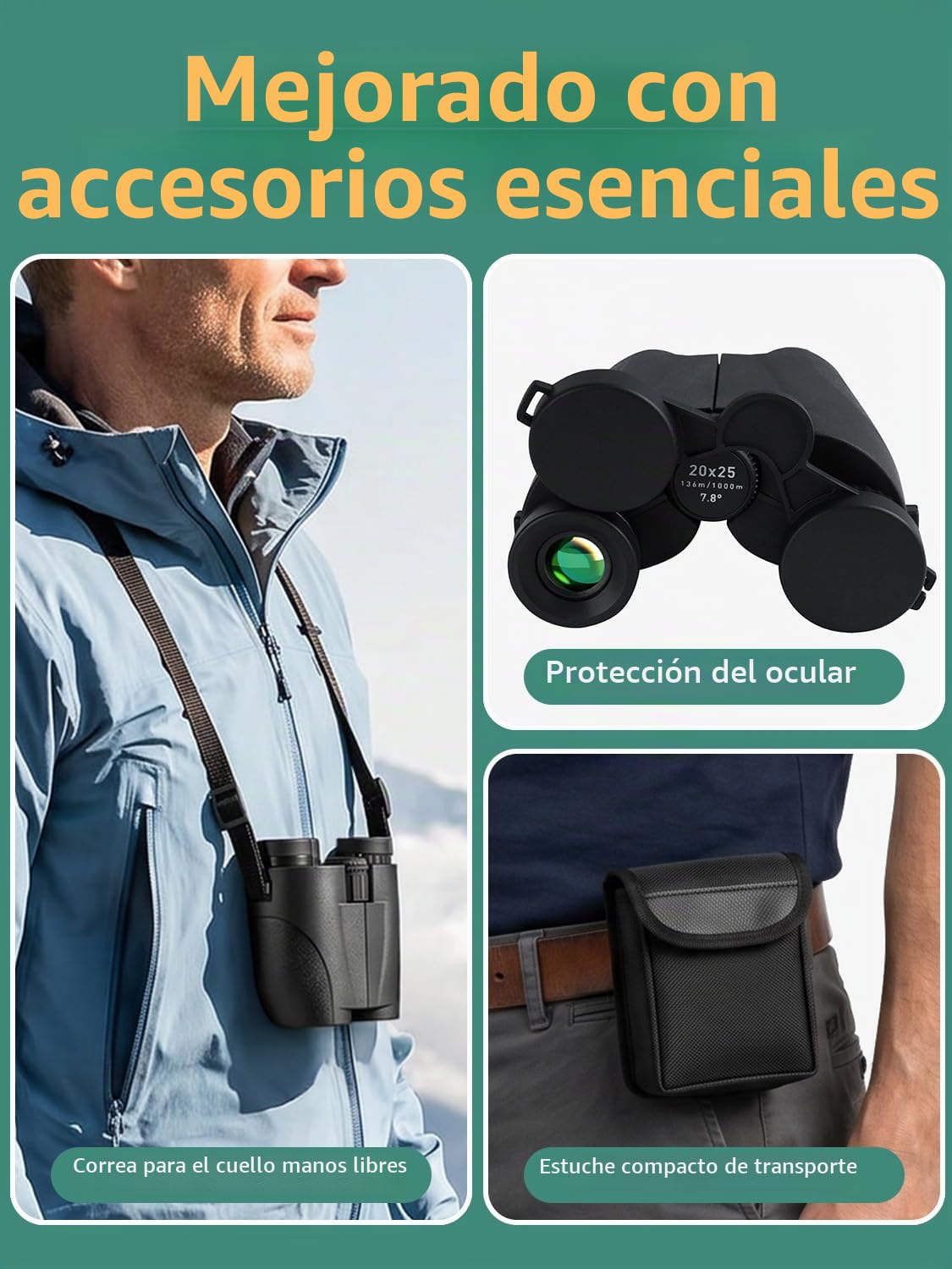 Prismáticos para Adultos y Niños, Compactos Prismáticos 20x25 para Adultos con Gran Aumento, para Observación de Aves, Teatro y Conciertos, Caza y Juegos Deportivos