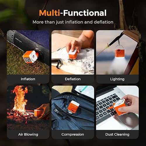 Miniatura 7 de Bomba de aire portátil para inflables, mini bomba de colchón de aire ultra potente de 2400 mAh con luz, bomba de aire eléctrica de 4.5 kPa, equipo