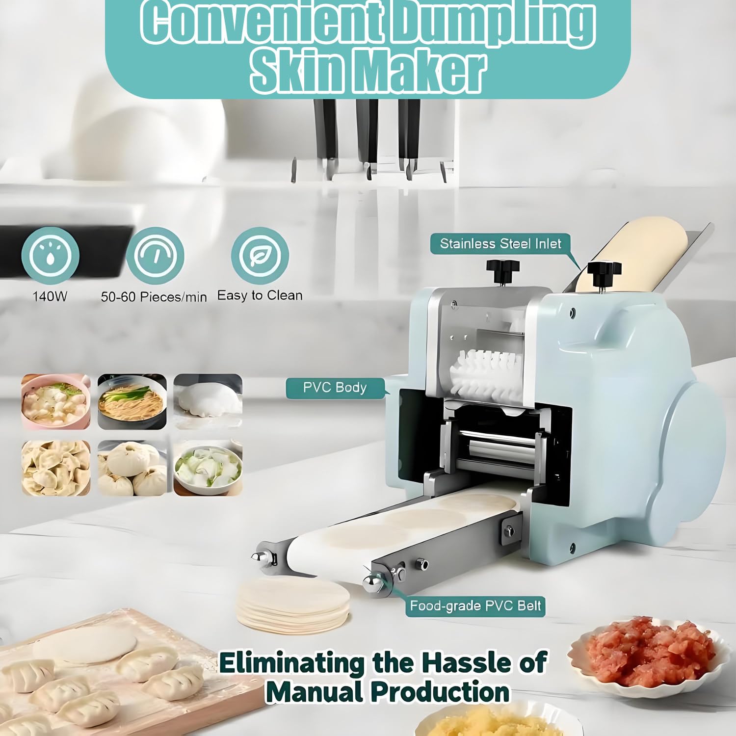 Machine à pâtes à raviolis Automatique, 140 W, avec Moule de 9 cm, Production de 60 pièces/Min, pour Usage Domestique et Commercial.