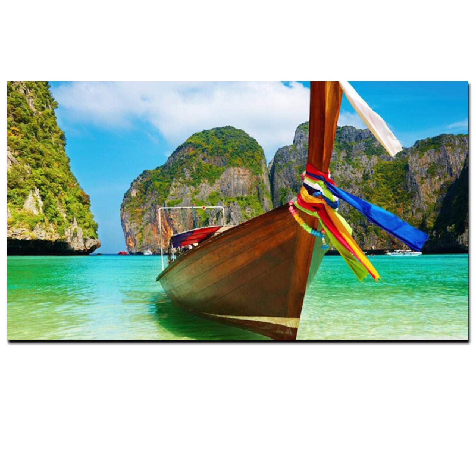 Peinture sur Toile de Plages pour Mur Vide du Salon - Tableau Bateau Asie 65x110