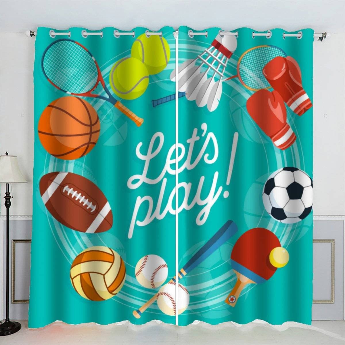 VASENA Blackout Curtains Basketball Sports Style Window Drapes Noise Reducing Polyester Fabric Blackout Curtain Panels for Living Room Thermal Drapery 2 Panels (W234xL183cm)