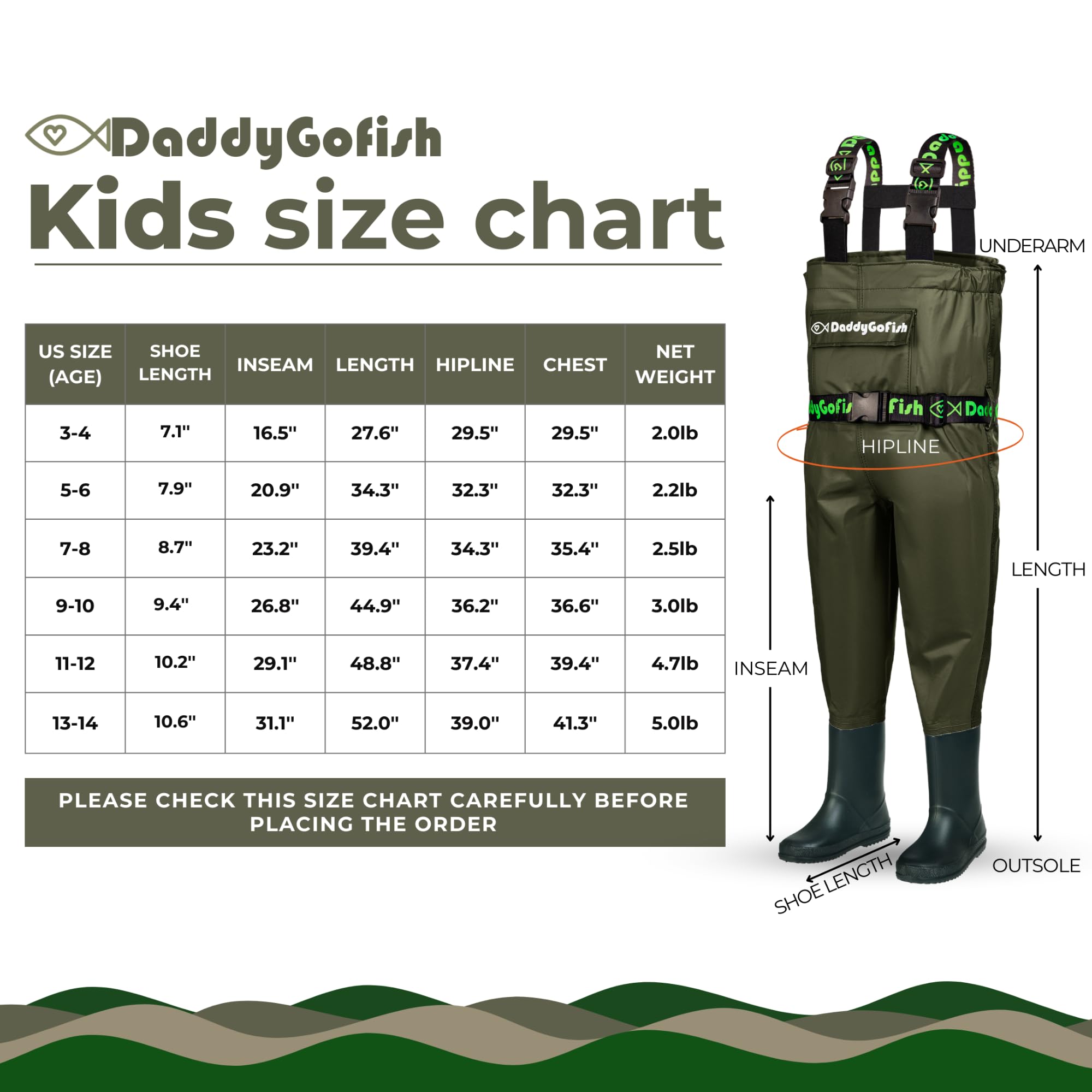 DaddyGoFish Vadeadores de Pecho para Pesca y Caza con Bolsillo y Colgador