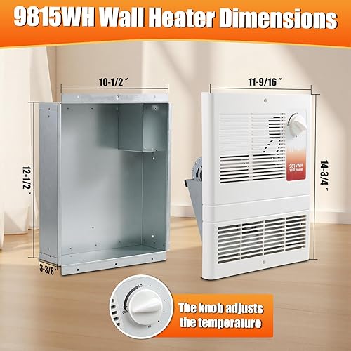 Miniatura 2 de 9815WH Calentador eléctrico de pared de alta capacidad con termostato ajustable integrado y motor silencioso que ofrece un voltaje de 1500 W, 120240