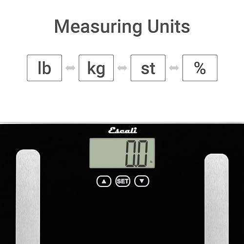 Miniatura 8 de Escali Báscula de composición corporal completa con tecnología de análisis de impedancia bioeléctrica, mide el porcentaje de grasa corporal, agua