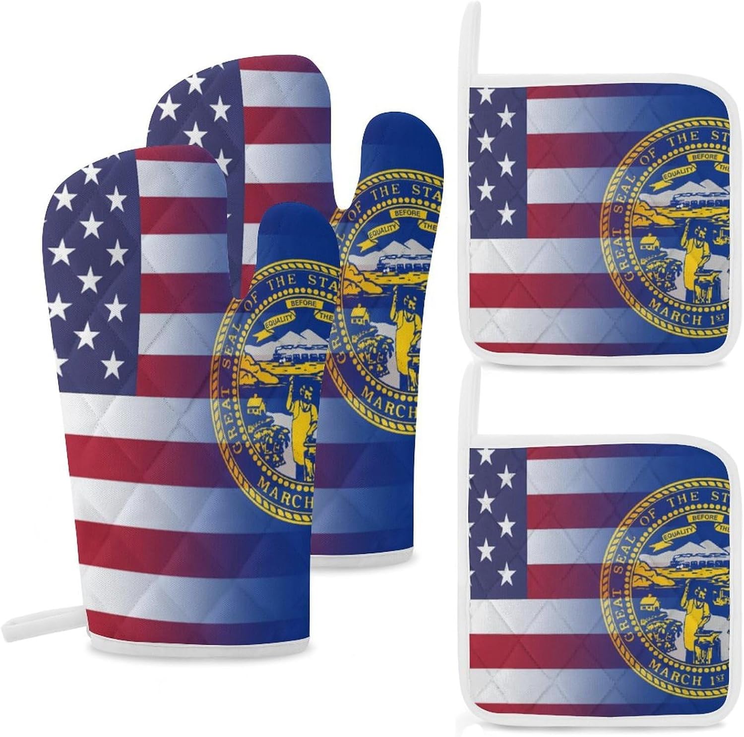 U.S.A Nebraska State Flag Oven Mitts and Pot Holders 4Pcs Set Heat Resistant Cooking Mitts Hot Pads