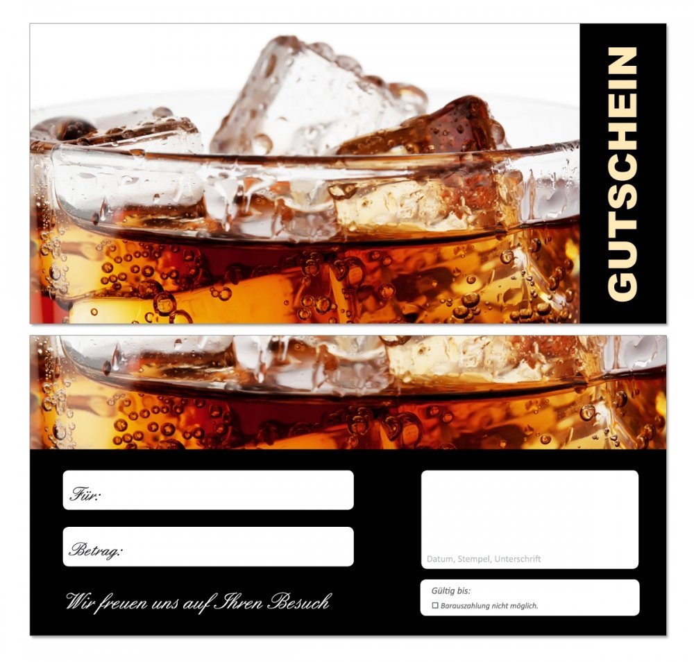 200 Stück Premium Geschenkgutscheine (Gastro-667) - Ein schönes Produkt für Ihre Kunden Getränk im Glas mit Eiswürfel Gutscheine Gutscheinkarten für Bereiche wie Gastronomie, Restaurant, Weinhandel, Getränkehandel, Freizeit, Feier, Geschenk, Gaststätte un