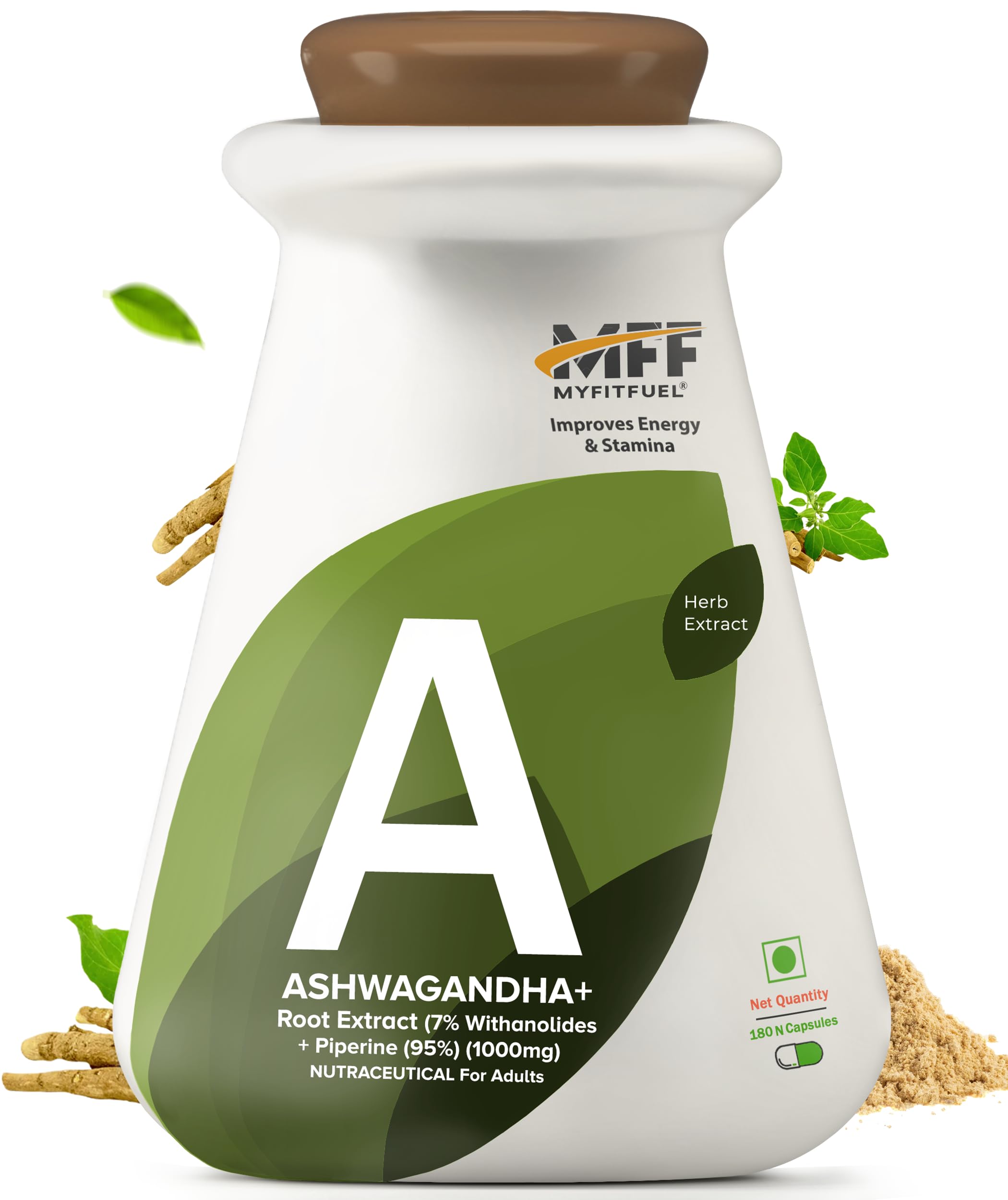 MyFitFuel Ashwagandha Root Extract (7% Withanolides) with Piperine 95%, (1000mg), 180 Capsules
