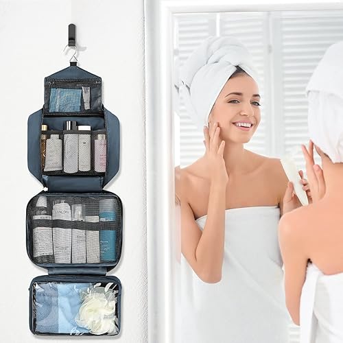 Miniatura 8 de Neceser colgante  Neceser de viaje compacto para hombres y mujeres bolsa de higiene plegable para hombre con 4 compartimentos bolsa de baño de viaje